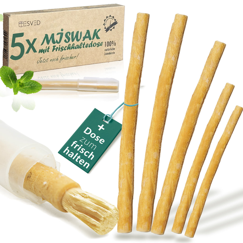 Miswak 5er Set mit Frischhaltedose – Natürliche Zahnbürste – ESVED