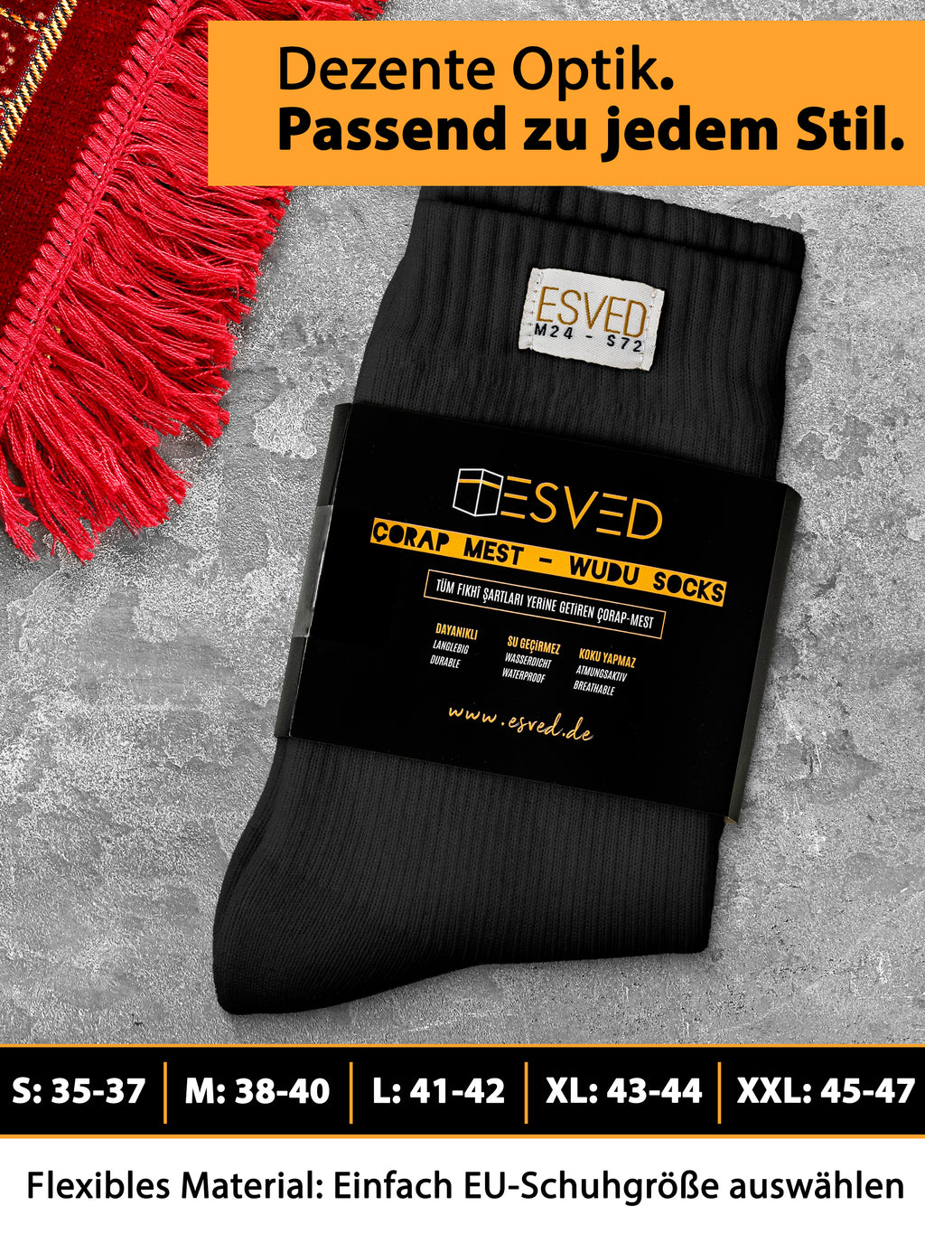 Wasserdichte Mest Socken Slim Schwarz – atmungsaktiv – ESVED