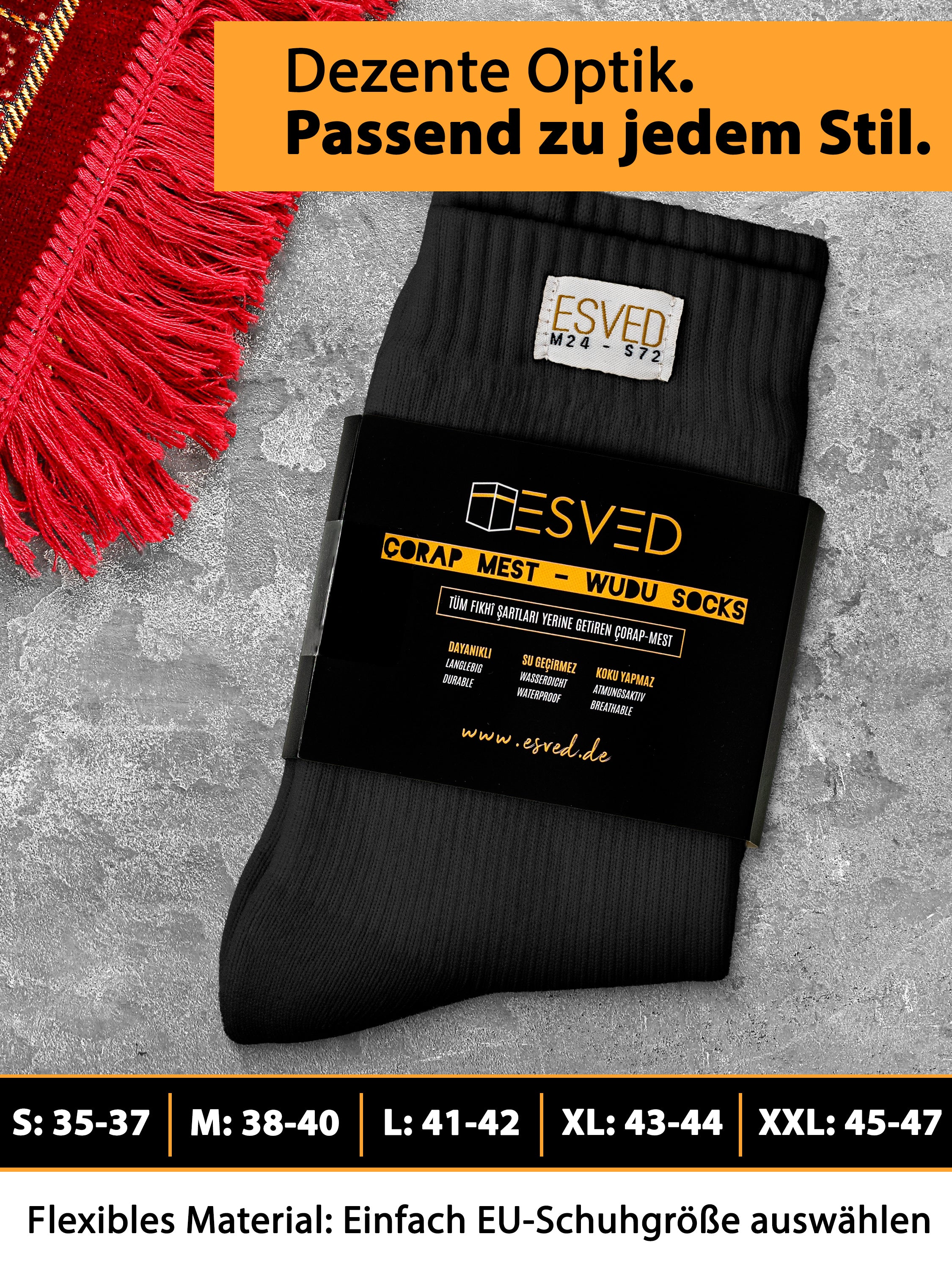 Wasserdichte Mest Socken Slim Schwarz – atmungsaktiv – ESVED