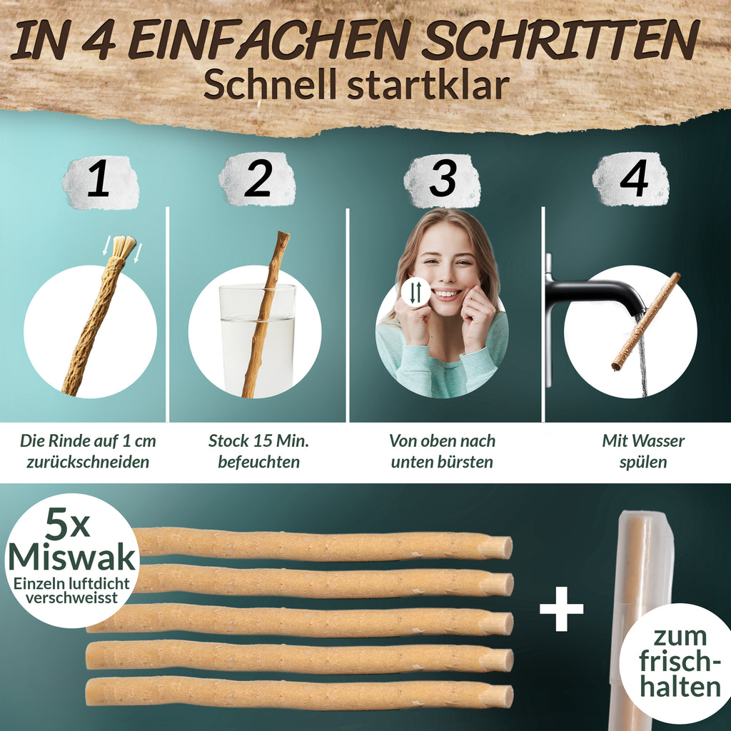 Miswak 5er Set mit Frischhaltedose – Natürliche Zahnbürste – ESVED