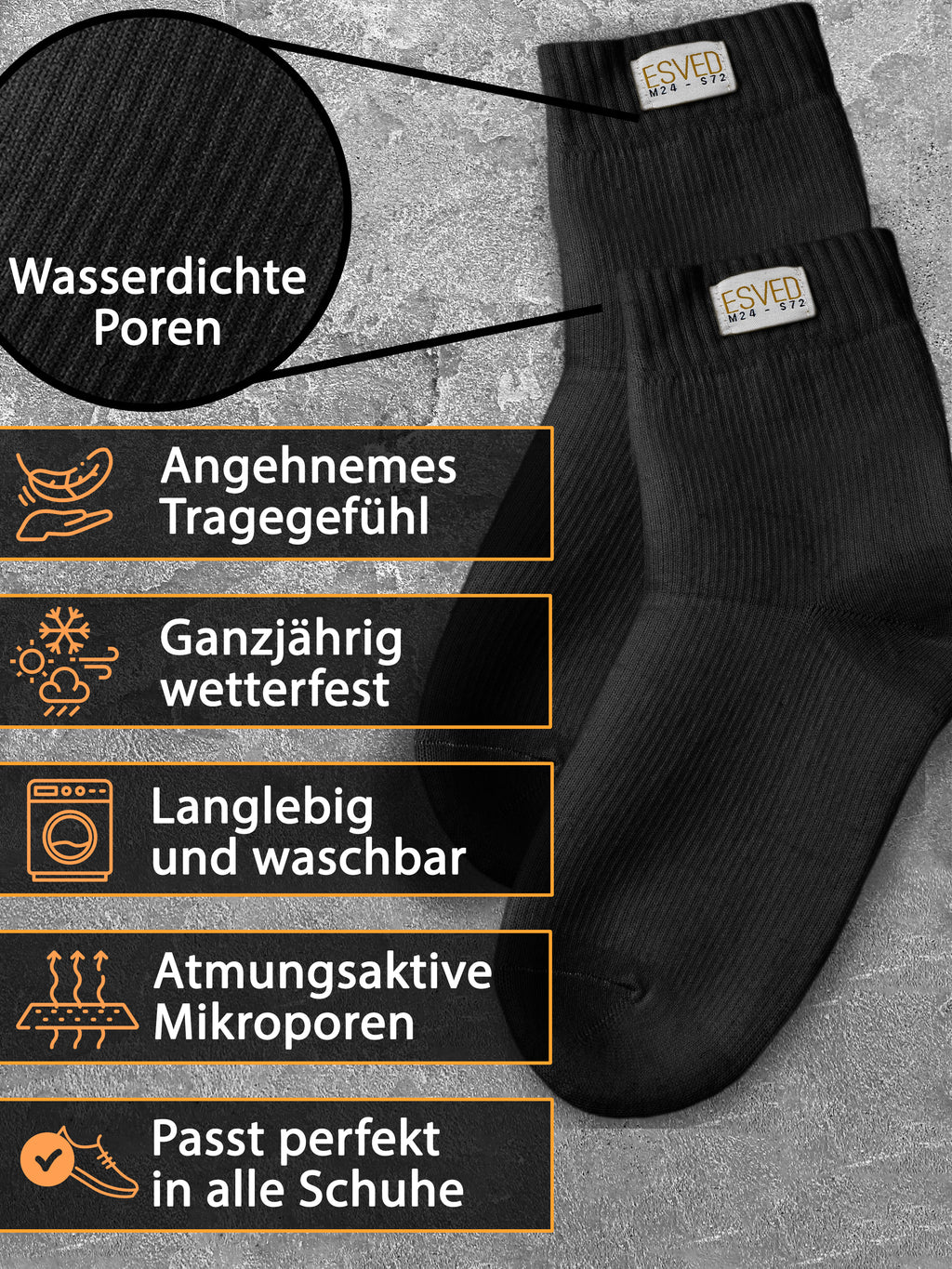 Wasserdichte Mest Socken Slim Schwarz – atmungsaktiv – ESVED