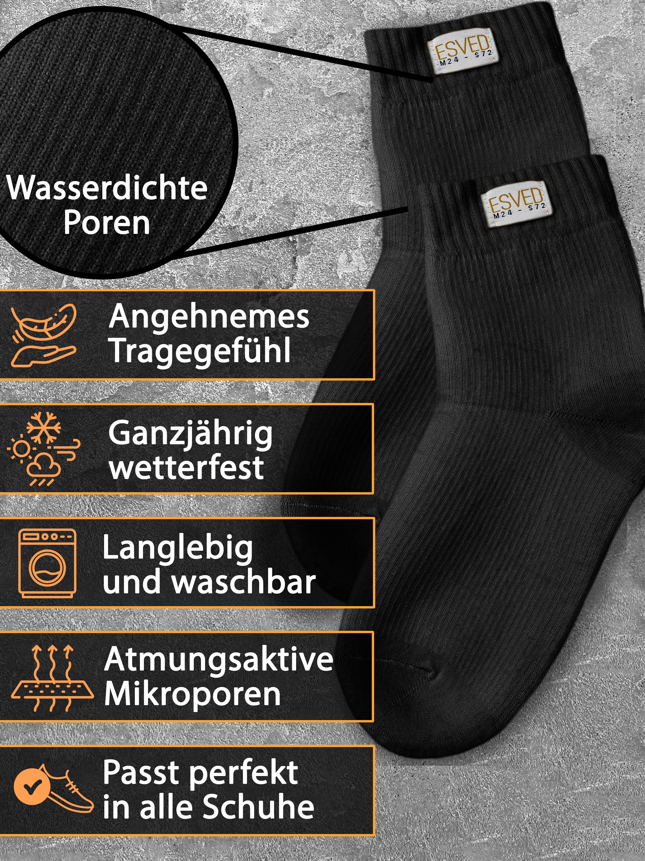 Wasserdichte Mest Socken Slim Schwarz – atmungsaktiv – ESVED