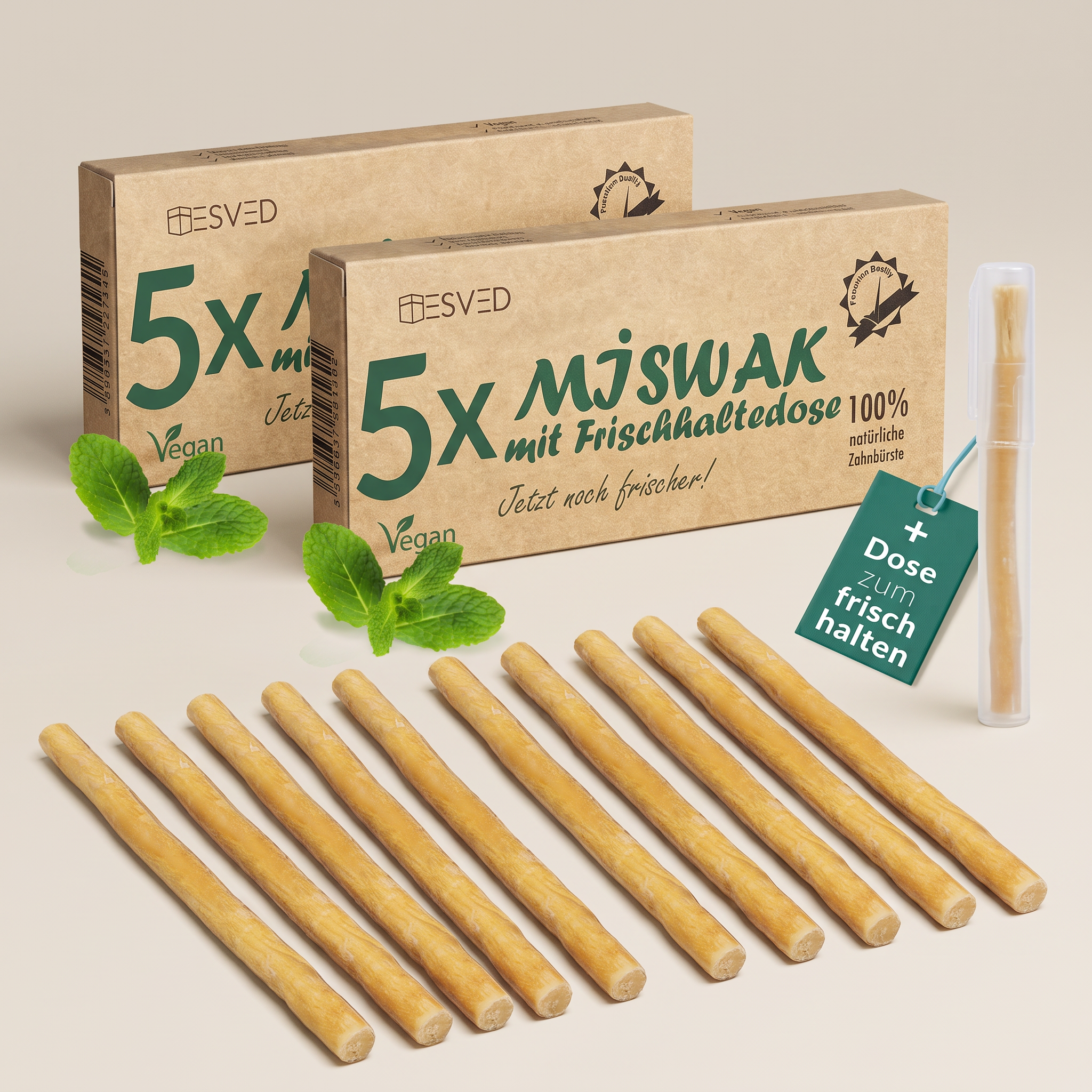 ESVED Miswak 5er Set mit Frischhaltedose - Natürliche Zahnbürste