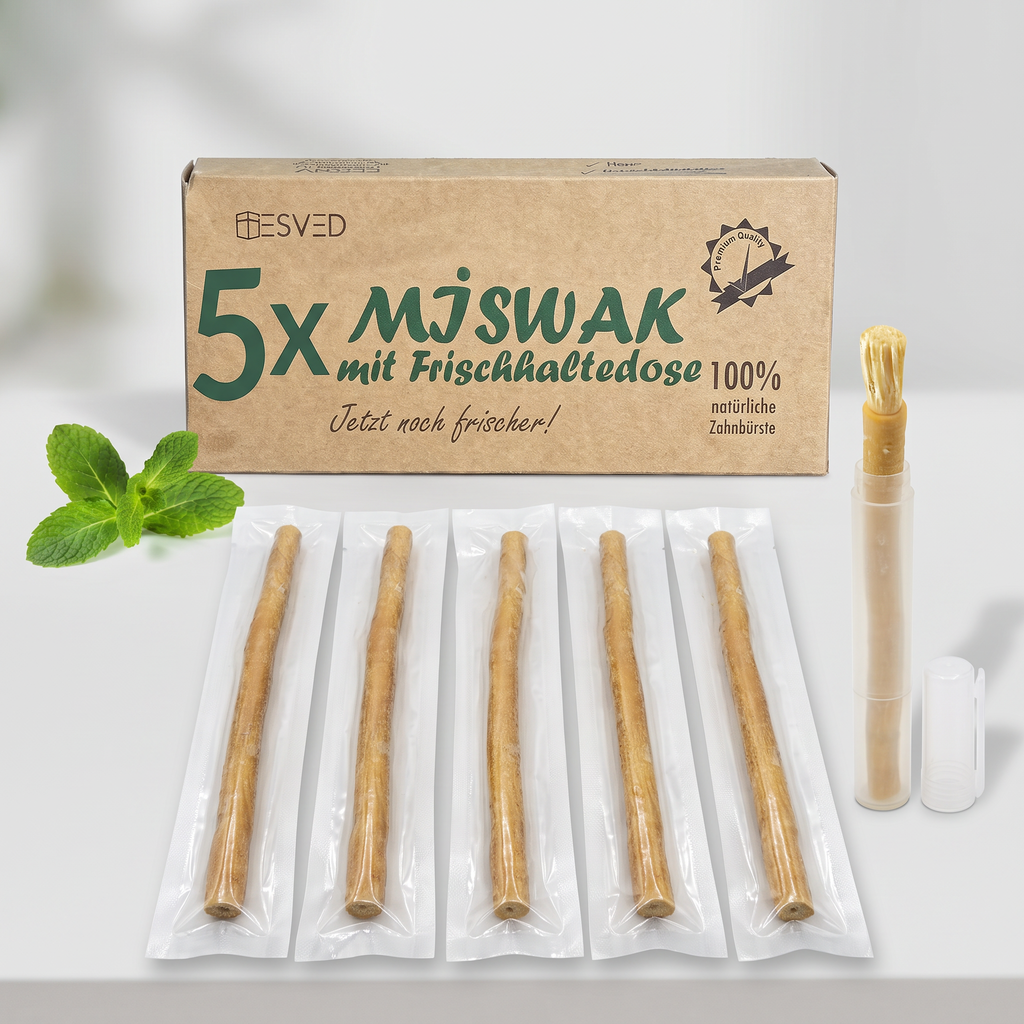 Miswak 5er Set mit Frischhaltedose – Natürliche Zahnbürste – ESVED