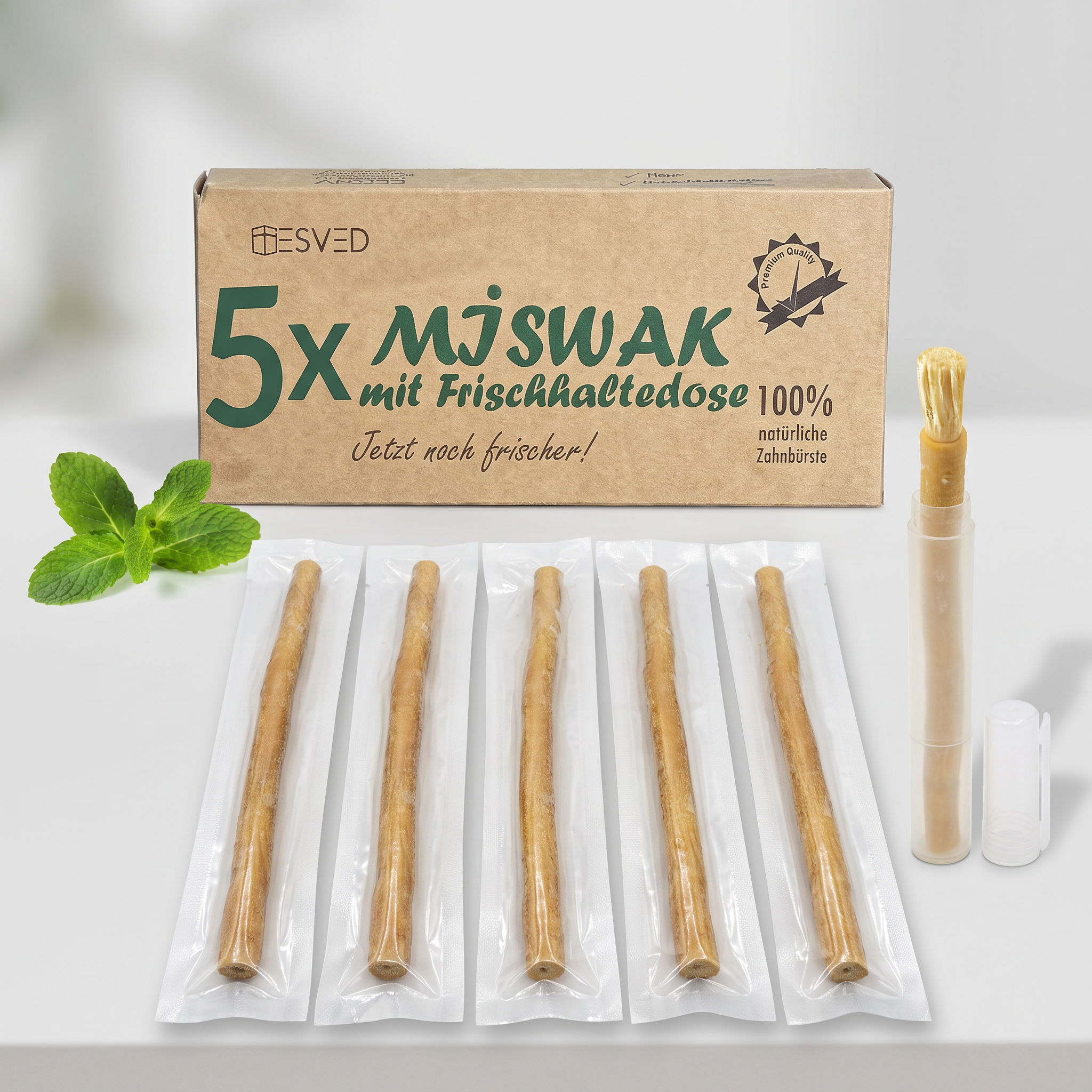 ESVED Miswak 5er Set mit Frischhaltedose - Natürliche Zahnbürste