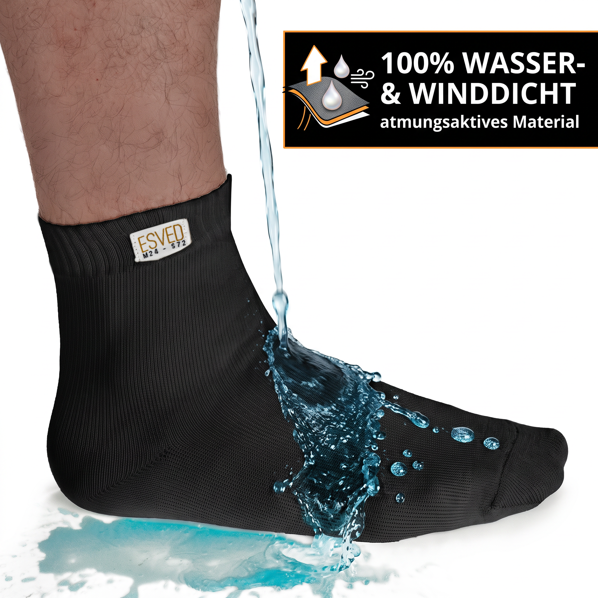 Wasserdichte Mest Socken Slim Schwarz – atmungsaktiv – ESVED
